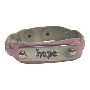 Pink Leather Bracelet with Silver Plate